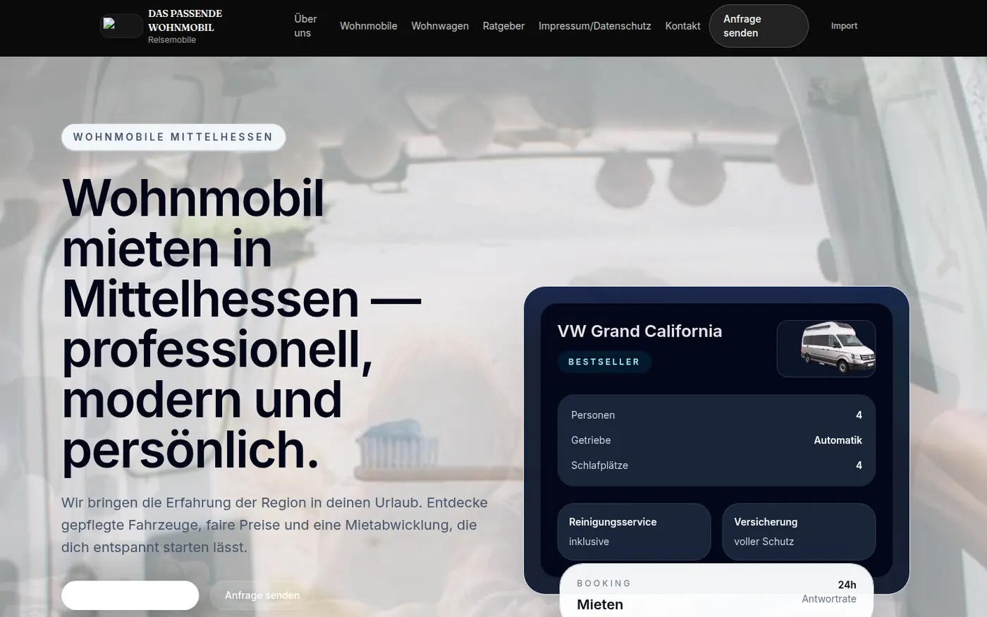 WohnWagen Website Screenshot
